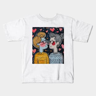 Nerd Couple 2024 Valentines Day Drawing Kids T-Shirt